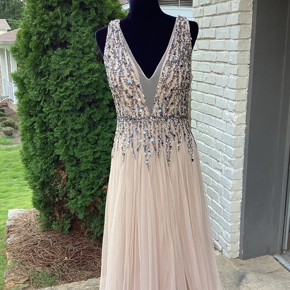Aiden Mattox Beaded Mesh Gown
